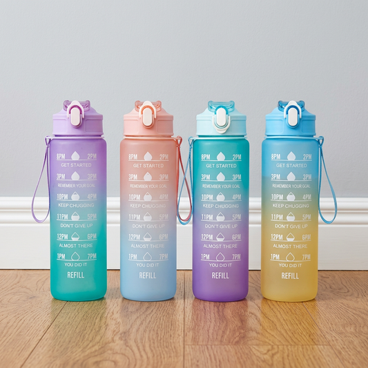32oz/900mL Motivational Water Bottle With Straw & Time Marker