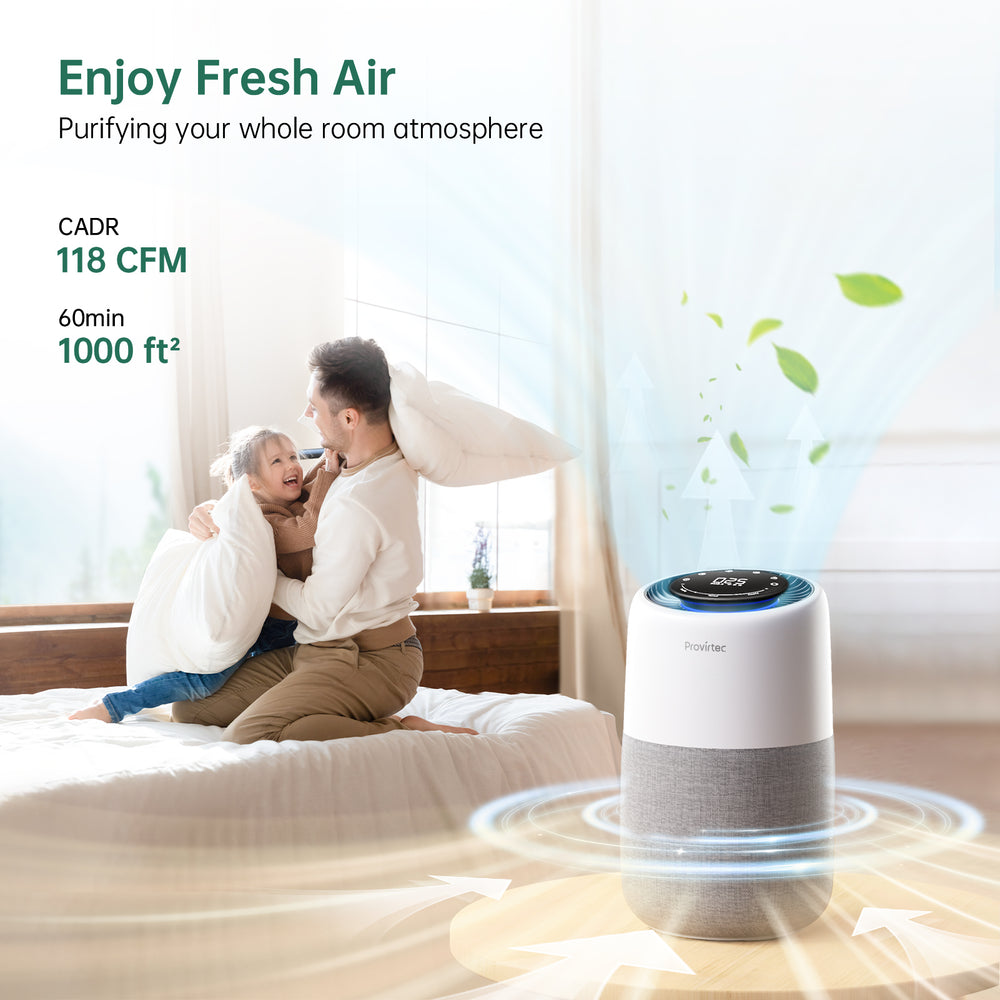 Pet air purifier in a bedroom setting
