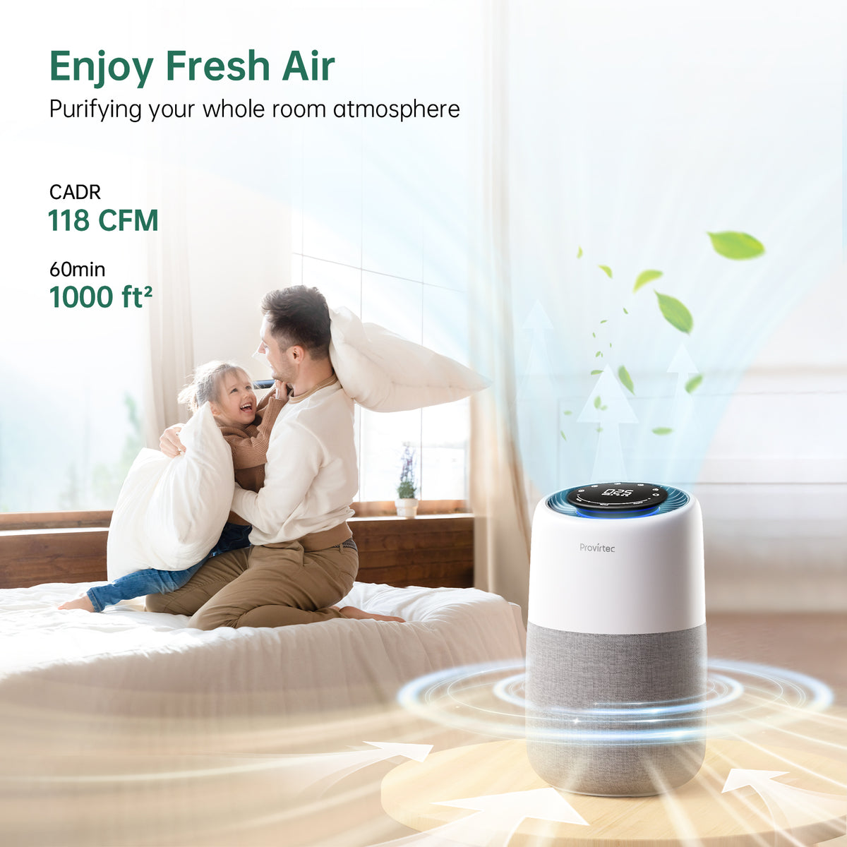 Pet air purifier in a bedroom setting