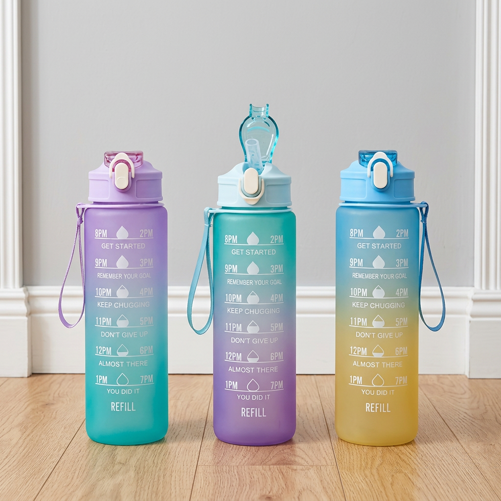 32oz/900mL Motivational Water Bottle With Straw & Time Marker