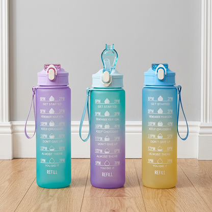 32oz/900mL Motivational Water Bottle With Straw & Time Marker