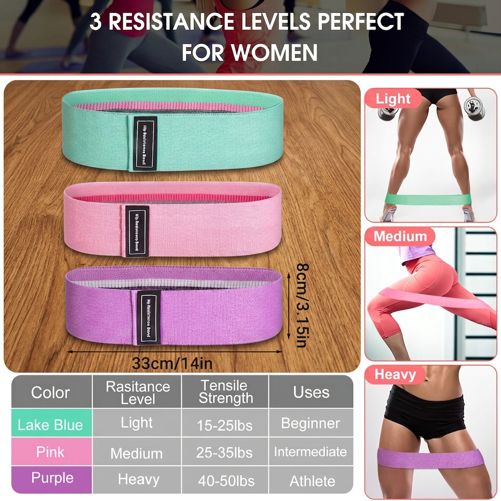 3-Piece Fabric Hip Resistance Bands