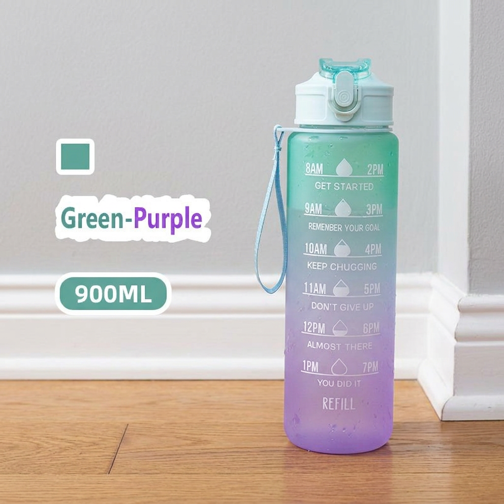 32oz/900mL Motivational Water Bottle With Straw & Time Marker