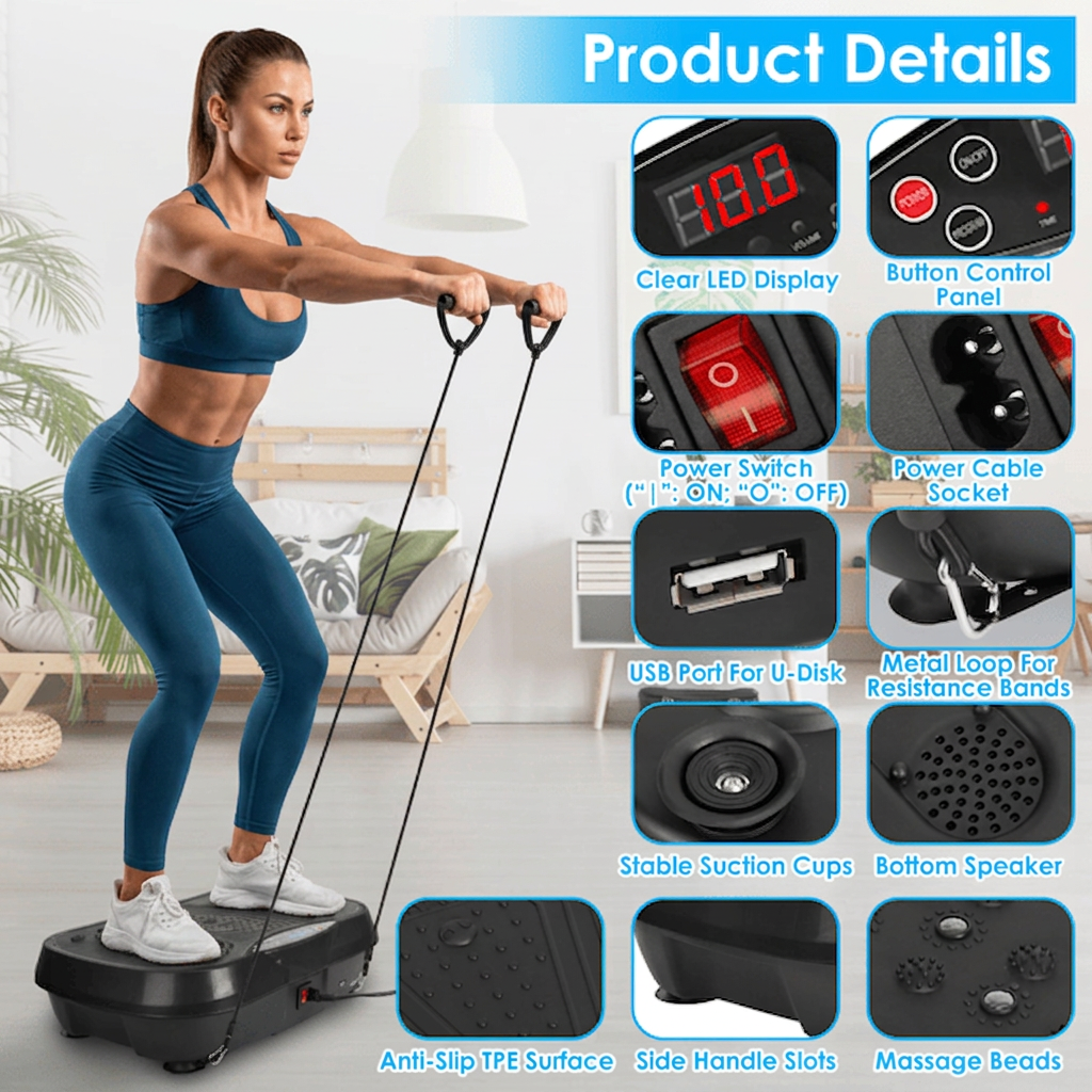 Vibration Plate Exercise Machine with Resistance Bands