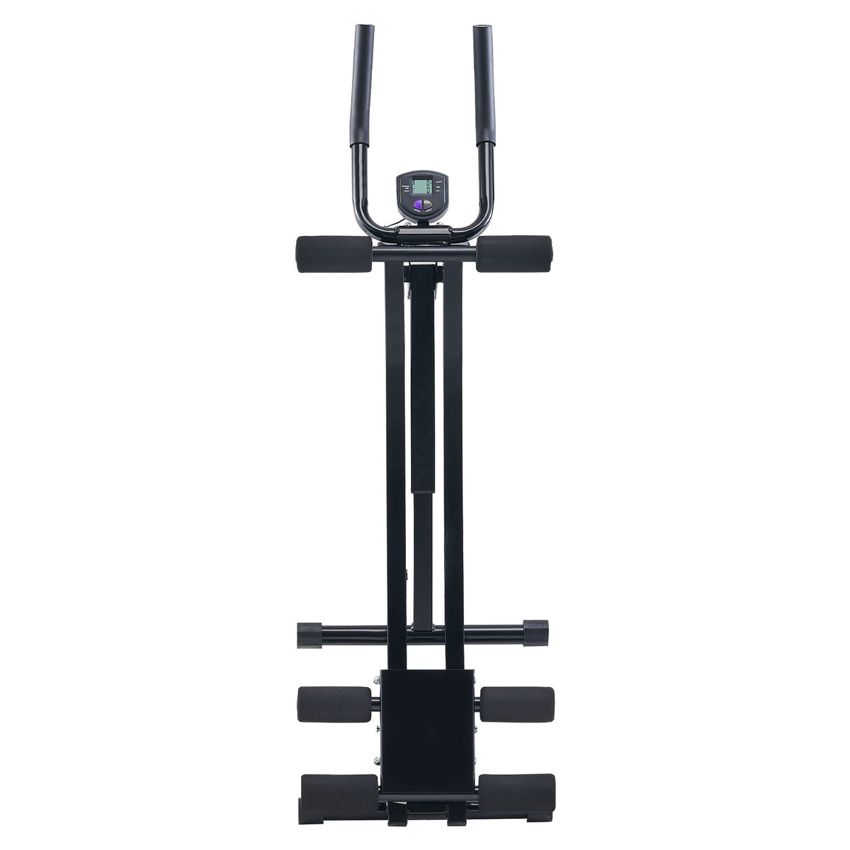 Front-facing view of the SlideCrunch Ab Trainer showing the dual curved sliding track and handlebars