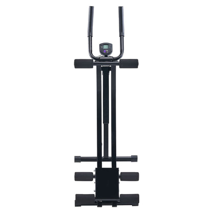 Front-facing view of the SlideCrunch Ab Trainer showing the dual curved sliding track and handlebars