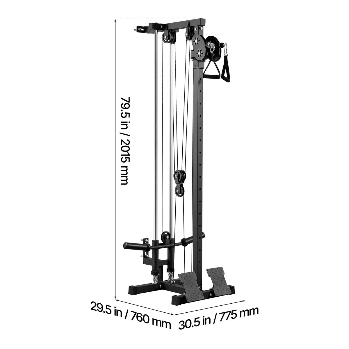 Full product shot on white background with labeled dimensions: 79.5 inches tall, 29.5 inches deep, 30.5 inches wide.