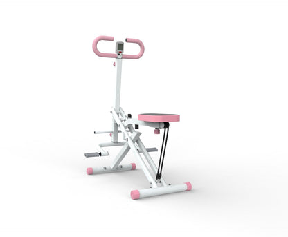 GluteFlex Squat Trainer shown at a three-quarter angle on a white background with pedals and seat visible